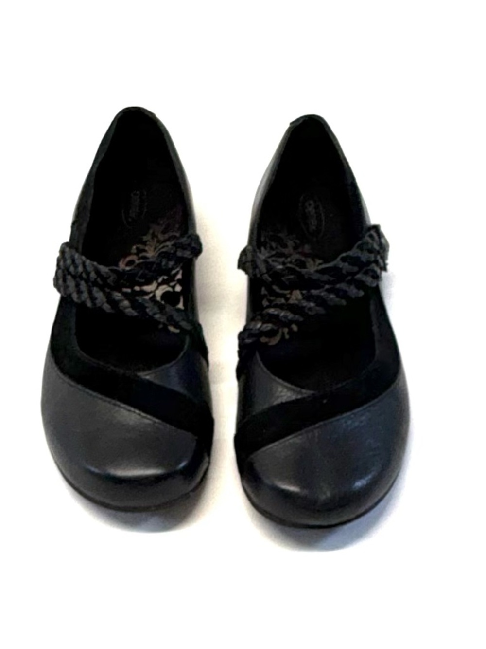Aetrex Annie Black Leather Braided Mary Jane Flats - Size 9.5 / 40